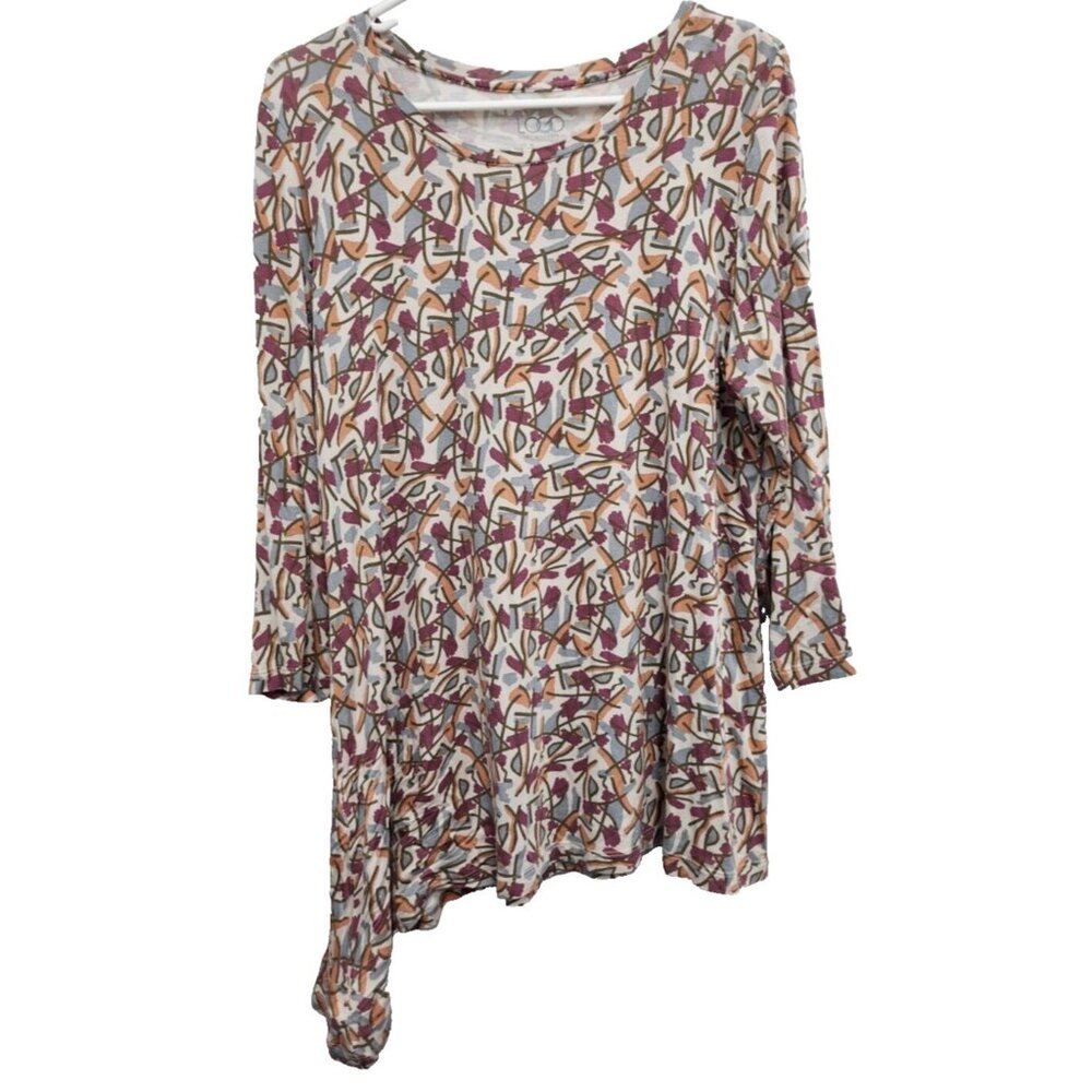 LOGO Lori Goldstein Womens Lagenlook Tunic Top Medium Abstract‎ Artsy Side Tail